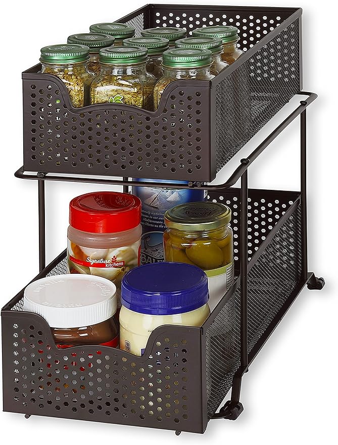 Simple Houseware 2 Tier Sliding Cabinet Basket Organizer Drawer, Bronze