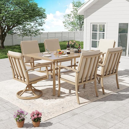 HAPPATIO 7 Piece Patio Dining Set, Aluminum Outdoor Dining Set for 6, Patio Furniture Sets, 2 Swivel Dining Chairs, 4 Dining Chairs, Aluminum Furniture Set for Patio, Yard (Beige)