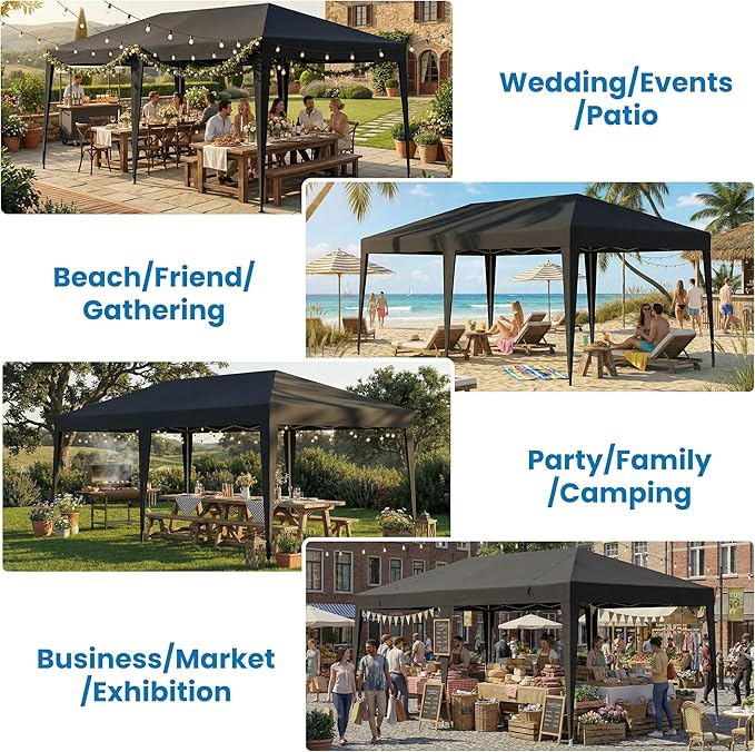 10x20 Pop Up Canopy Party Tent with 6 Sidewalls, Outdoor Wedding Party Tent Waterproof UV50 Commercial Canopy Event Shelter Gazebo Tents for Parties, 6 pcs Weight Bag,Carry Bag,Black