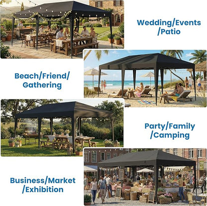 10x20 Pop Up Canopy Party Tent with 6 Sidewalls, Outdoor Wedding Party Tent Waterproof UV50 Commercial Canopy Event Shelter Gazebo Tents for Parties, 6 pcs Weight Bag,Carry Bag,Black