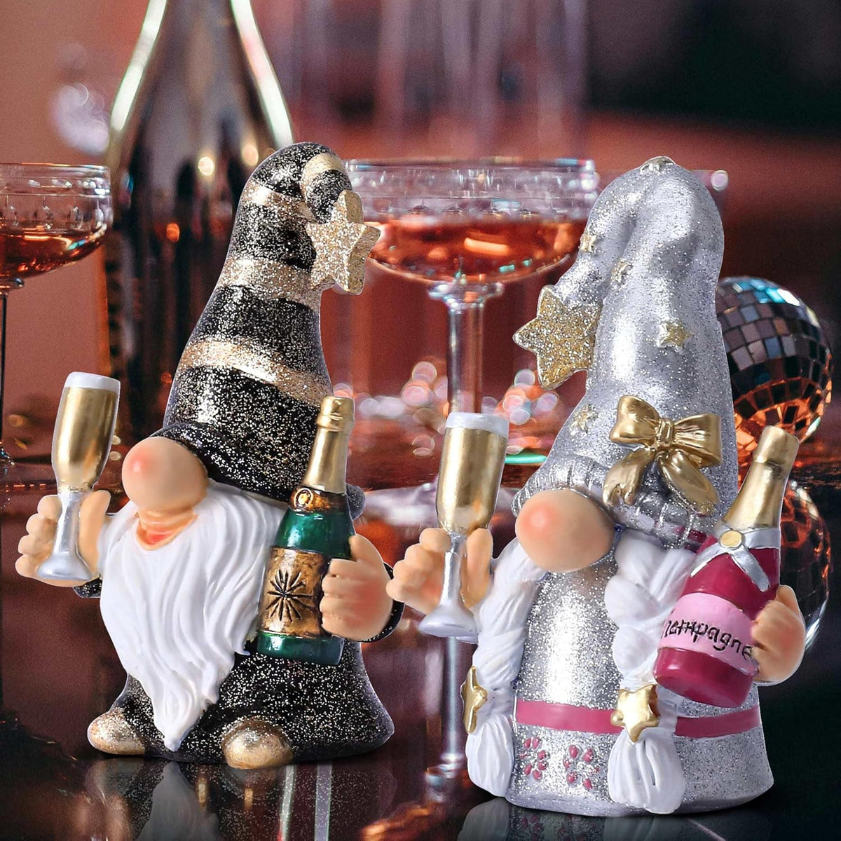 Champagne Gnomes Christmas Decorations for Home Party Gnomes Figurines Wine Bar Decor Gnomes Gifts for Women Champagne Birthday Wedding Party