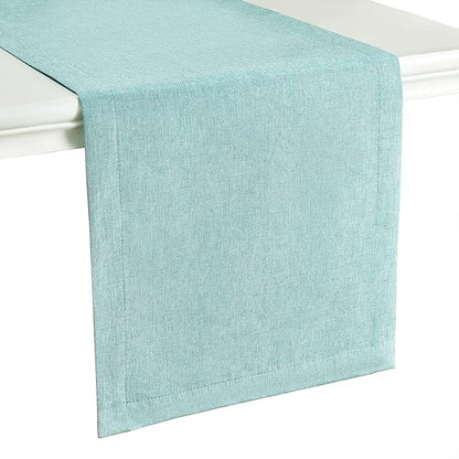 Mebakuk Linen Farmhouse Table Runner Large Burlap Style Soft and Waterproof Decorative Fabric Runner for Outdoor Wedding and Dinner (14 x 144 Inch, Turquoise Blue)