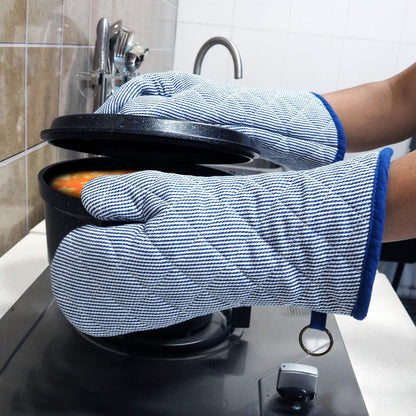 1 Pair Yarn Dyed Oven Mitts 100% Cotton Heat Resistant 470 Degree Gloves Men Women Cooking Baking Barbecue BBQ Microwave Crafting Machine Washable
