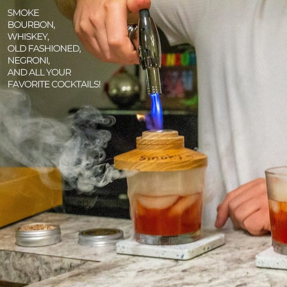 NOBLESIP® Whiskey Bourbon Smoker Kit 𝗣𝗥𝗘𝗠𝗜𝗨𝗠 Smoky bar Set. Made from Natural American Oak Wood. Easily Make The Legendary Smoked Cocktails and Old fashioneds at Home. New Year Home bar Gift!