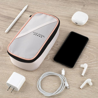 Five Star Pencil Pouch Zipper High-Capacity Storage Organizer Case for Office Supplies Earbuds Chargers Cables Makeup, Tan/Pink (500212C)