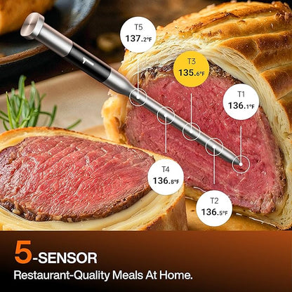 Typhur Sync Oven with Smart Wireless Meat Thermometer Probe, 12‑in‑1 Countertop Air Fryer Toaster Oven Combo, 360° Turbo Convection, Dehydrator, Recipes & 5 Accessories, Large 27QT, Stainless Steel