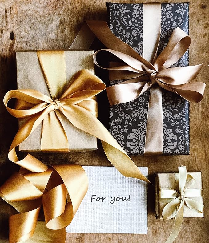 YASEO 1 Inch Gold Solid Satin Ribbon, 50 Yards Craft Fabric Ribbon for Gift Wrapping Floral Bouquets Wedding Party Decoration