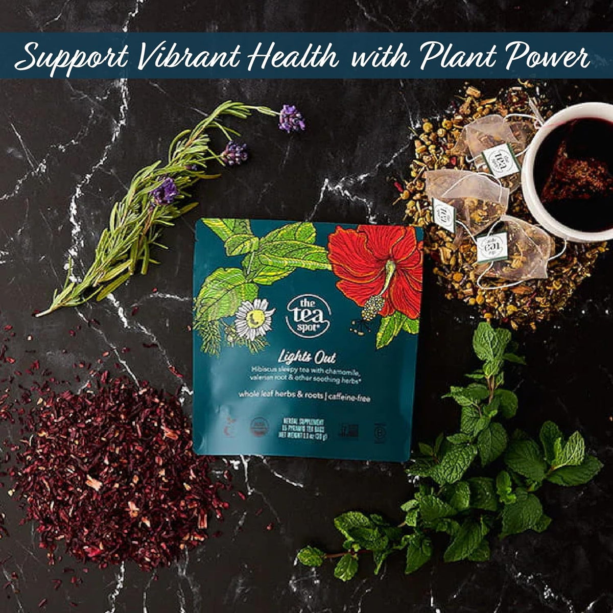 The Tea Spot Organic Lights Out Tea with Valerian Root Relaxation, Blend of Hibiscus, Peppermint, Chamomile, Lavender, Licorice Root & Valerian Root
