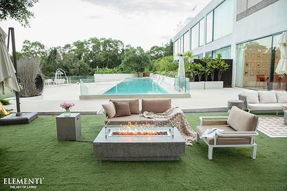 Elementi | Bundle Hampton Gas Fire Pit Cast Concrete 56" Rectangular Fire Table, Outdoor Fire Pit Electronic Ignition | Canvas Cover, Lava Rock Included | Light Gray (Propane Gas)