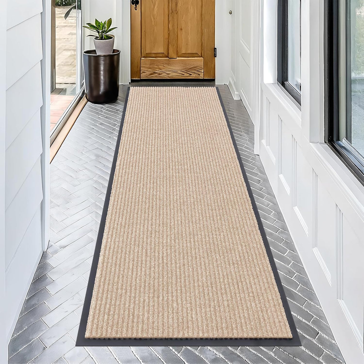 OLANLY Front Door Mat Indoor Outdoor Entrance, Waterproof Heavy Duty Doormat, Fade Resistant, Low Profile, Easy Clean Patio Porch Welcome Floor Mats for Entry, 71x23, Beige