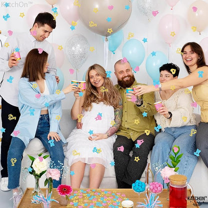 KatchOn, Pink, Blue and Gold Gender Reveal Confetti - Pack of 240 | Boy Or Girl Table Confetti | Gender Reveal Decorations | Oh Baby Decorations for Boy Or Girl | Gender Reveal Table Confetti