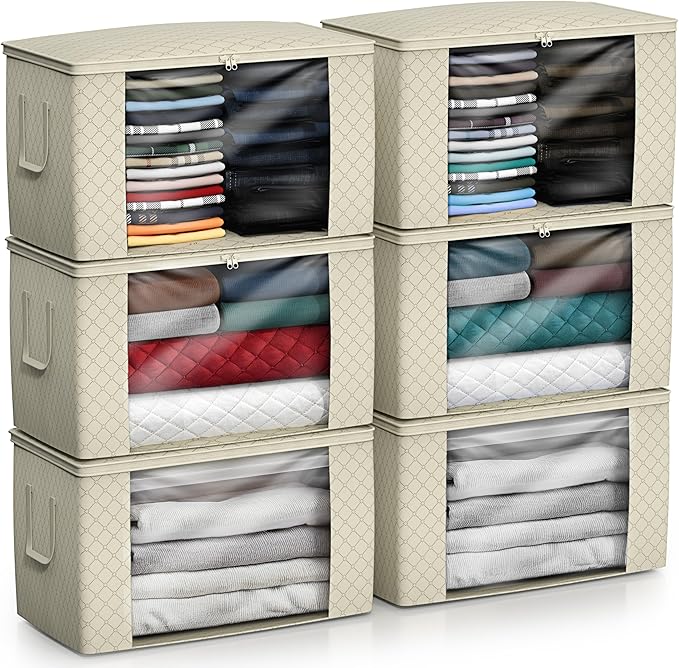 Sorbus Foldable Storage Bag Organizers, Large Clear Window & Carry Handles, Great for Clothes, Blankets, Closets, Bedrooms, and more