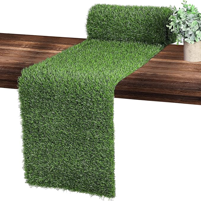 Ruisita Artificial Grass Table Runners 12 x 120 Inch Synthetic Grass Table Runners Grass Rug Table Decorations for Spring Summer, Wedding, Baby Shower, Party Decor