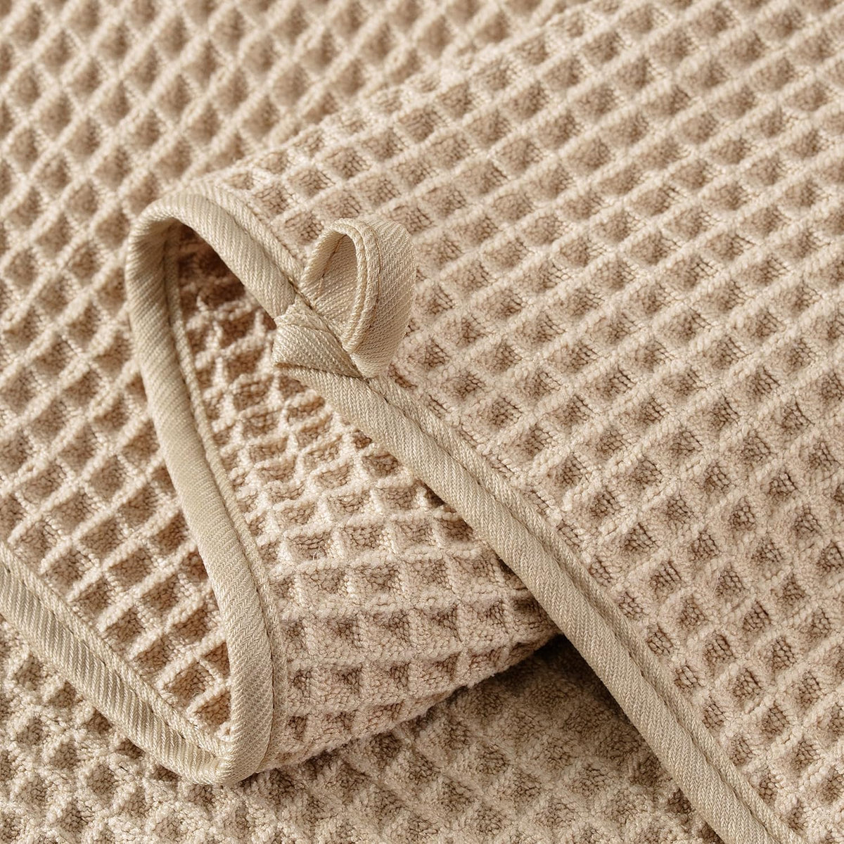 Microfiber Waffle Face Towels, 2 Pieces, Soft, Absorbent, Fast Drying, Lint Free (Beige)