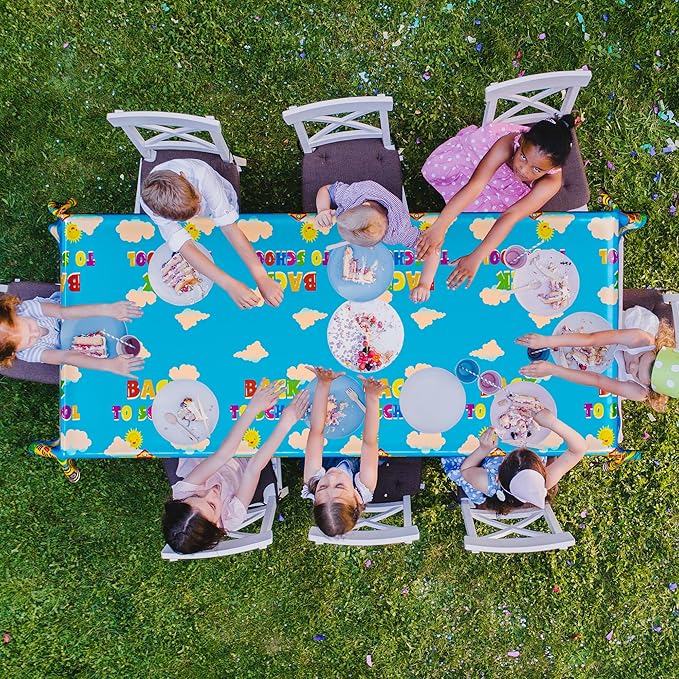 Back to School Supplies, 2 PCS 108 x 54 Inches First Day of School Tablecloth, Disposable Colorful Welcome Back to School Plastic Rectangle School Bus Pattern Tablecover for Preschool Party Decoration