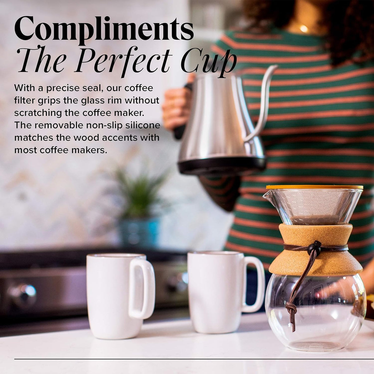 Willow & Everett Pour Over Coffee Dripper - Reusable Filter & Strainer for Medium Coarse Ground Coffee - Paperless Coffee Maker for Carafe
