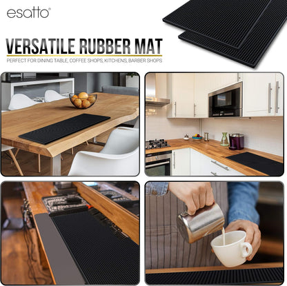 Esatto 23.375” x 7.75” Double Width Professional Spill Bar Supply Mat Bartender Non-Slip Black Bar Mat Coffee Drinks Mixing Pad for Bars, Home, Kitchen, Restaurants (2 Pack, Black)