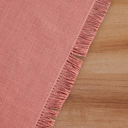 Solino Home Linen Dusty Rose Table Runner 90 Inches Long - Fringe, 100% Pure Linen Dining Table Runner 14 x 90 Inch for Valentines, Spring, Easter