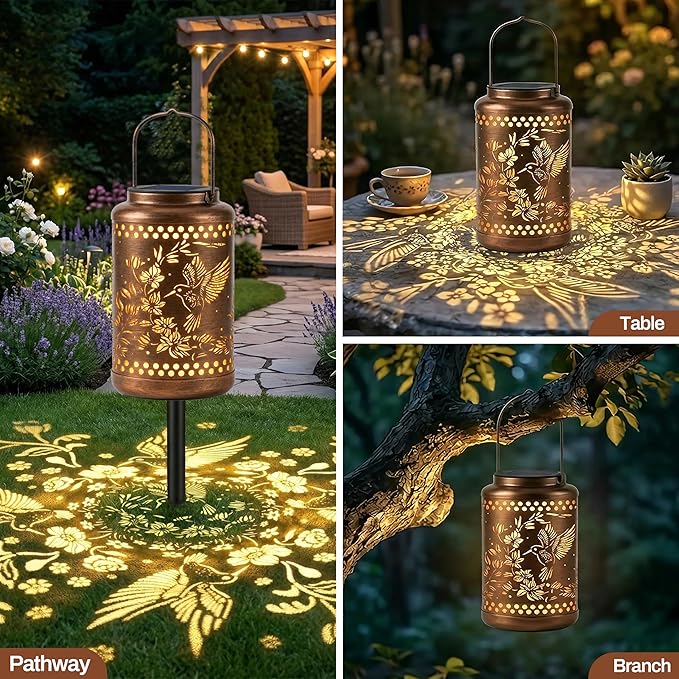 Hummingbird Solar Lanterns Outdoor Waterproof,Birthday Gifts for Women Mom Grandma,Decorative Hanging Garden Decor for Yard, Patio, Backyard, Porch