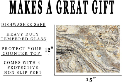Rogue River Tactical Light Granite Stone Marble Gray Brown White Pattern Textured Marble Art Kitchen Glass Cutting Board Modern Decorative Gift