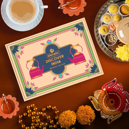 Brewix, Discover India Premium Black Tea Christmas Gift Box (6.34oz/90+ Cups), Tea Gift Sets For Tea Lover, 6 Unique Chai Teas, Best for Birthdays