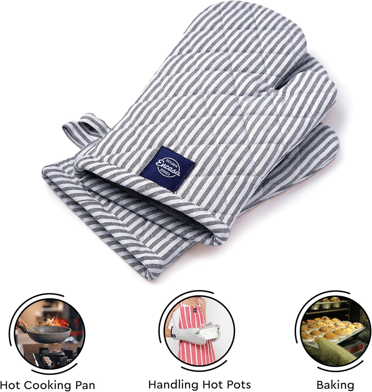 Encasa Homes Long 12"x7" Oven Microwave Hand Gloves Mitts (2 pc Set) for Kitchen Cooking & Baking - Heat Resistant, Thick & Safe