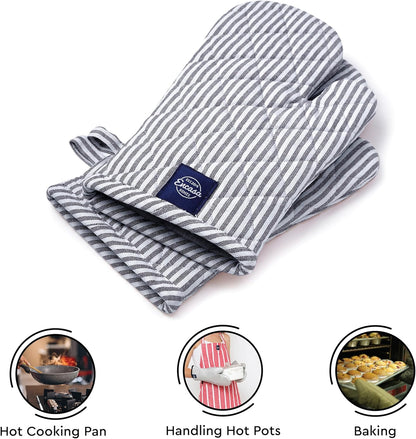 Encasa Homes Long 12"x7" Oven Microwave Hand Gloves Mitts (2 pc Set) for Kitchen Cooking & Baking - Heat Resistant, Thick & Safe