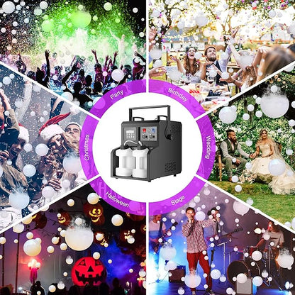 Fog Bubble Machine,1500W 3IN1 Smoke Bubble Machine with 24LEDs RGBW 4IN1 Lighting Effect Remote Control Timer Settings DMX512 for Halloween Birthday Parties Wedding Show Festival Stage