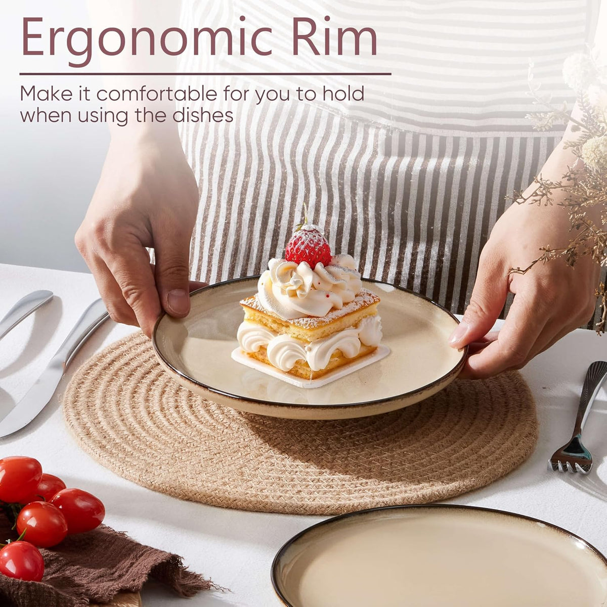 Herogo Ceramic 7.9 Inch Dinner Dessert Plates Set of 6, Small Stoneware Dinnerware Plate Set