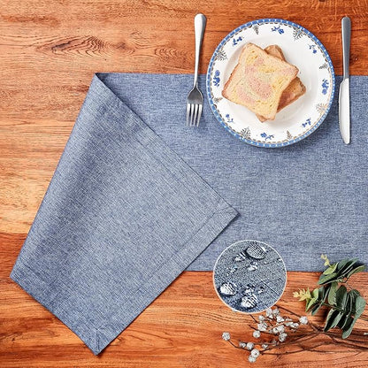 Mebakuk Linen Farmhouse Table Runner Large Burlap Style Soft and Waterproof Decorative Fabric Runner for Outdoor Wedding and Dinner (14 x 36 Inch, Denim Blue)