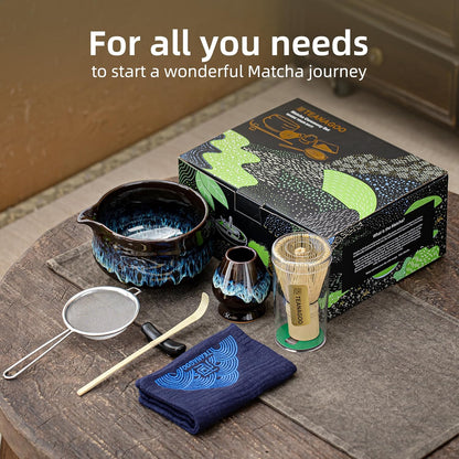 Teanagoo Matcha Whisk Set, 7 Pcs Matcha Set Blue, Matcha Kit for Ceremony, Matcha Tea Set for Making Breakfast/Latte