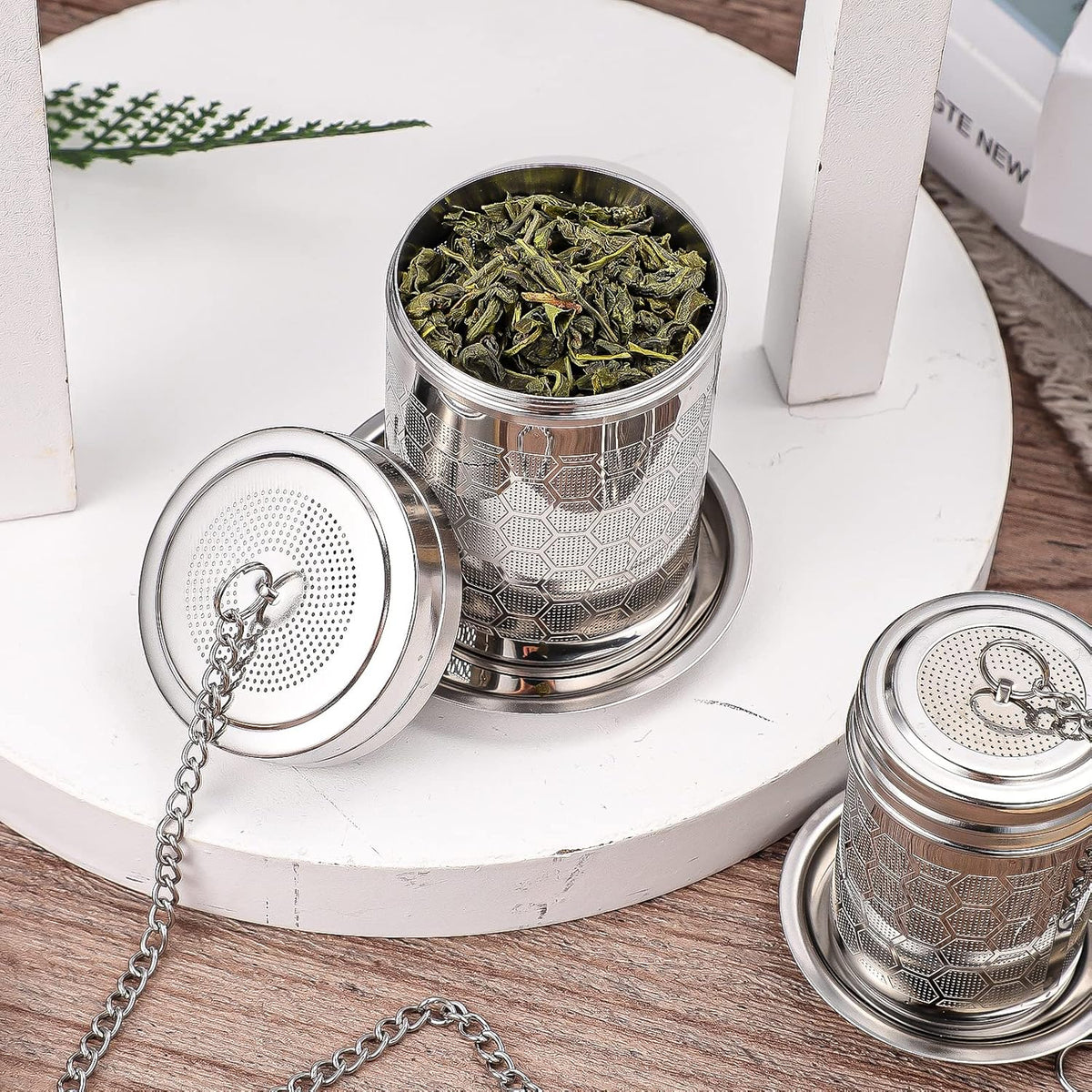 2 Pack Tea Infuser, Tea Strainers for Loose Tea Mesh Stainless Tea Strainer Loose Leaf Tea Steeper Tea Diffuser with Tea Basket and Lid for Black Tea