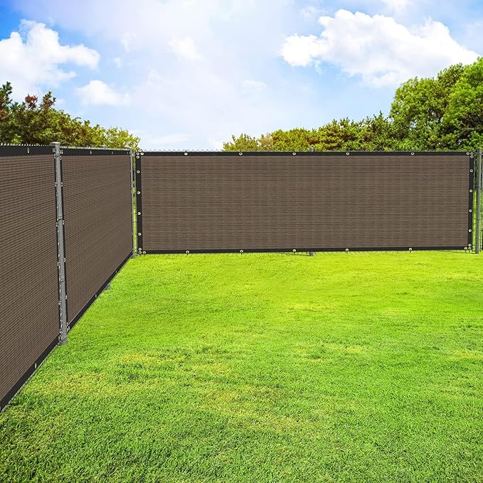 ECOOPTS 4'x144' Privacy Fence Screen Windscreen with Copper Grommets, Fit for Commercial Fence and Residential Garden Outdoor 90% UV Blockage, Cable Zip Ties Included (Brown)