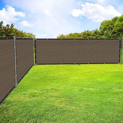 ECOOPTS 4'x144' Privacy Fence Screen Windscreen with Copper Grommets, Fit for Commercial Fence and Residential Garden Outdoor 90% UV Blockage, Cable Zip Ties Included (Brown)