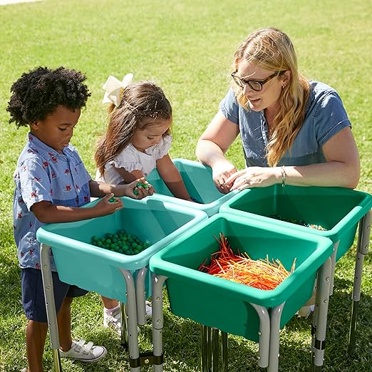ECR4Kids Stackable Square Bins with Non-Snap Lids, Multipurpose Organization, Emerald, 2-Pack