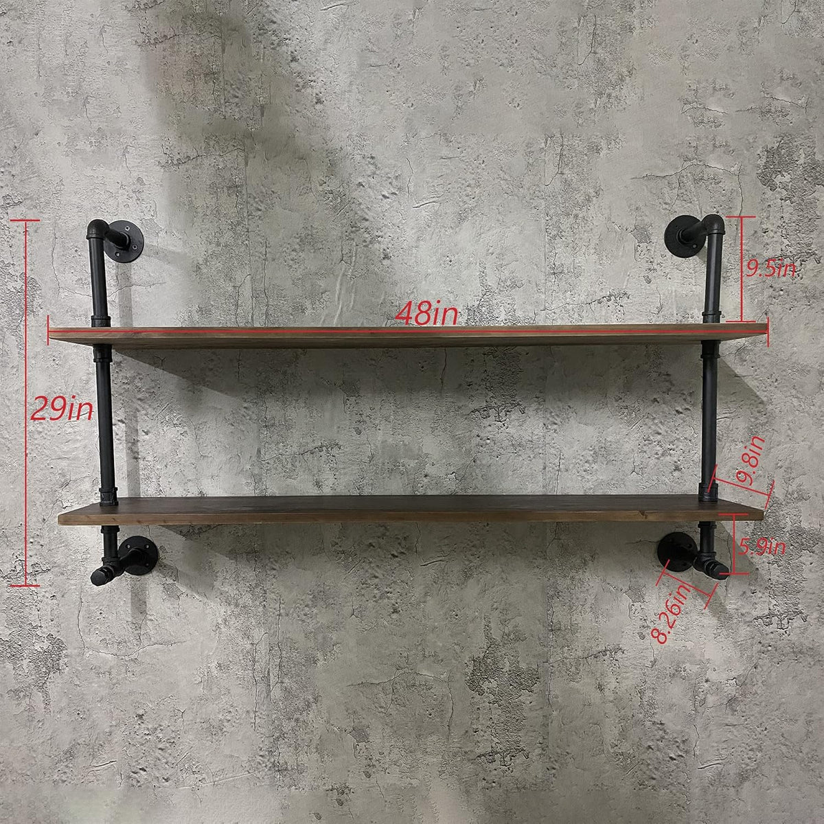 Rogmars Industrial Pipe Solid Wooden Floating Book Shelves for Living Room Wall Shelving Kitchen Wall Shelves Bar Shelving 48 inch Rustic Farmhouse