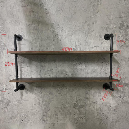 Rogmars Industrial Pipe Solid Wooden Floating Book Shelves for Living Room Wall Shelving Kitchen Wall Shelves Bar Shelving 48 inch Rustic Farmhouse