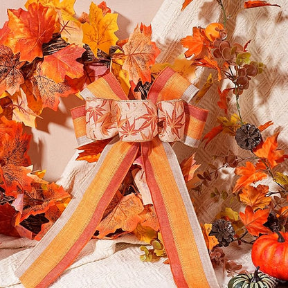 LaRibbons Fall Burlap Ribbon Wired 2 1/2" x 10 Yards 2 Rolls, Maple Leave Striped Ribbon for Autumn Wreath Thanksgiving Farm Gift Wrapping Home Decor