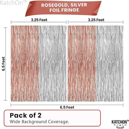 KatchOn, Silver and Rose Gold Fringe Backdrop, Pack of 2 | Silver & Rose Gold Streamers for 16th Birthday, Baby Shower | Bachelorette Party, Bridal Shower Decorations | Graduation Decorations 2026