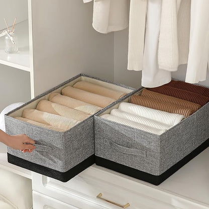 Linen Folding Storage Bins, 3 Pack Large Storage Baskets, Washable, Clothing Storage Bins with Handle, Closet Organizer for Storage Sweater,Sheets (gray black, 18½"x11"x8½")