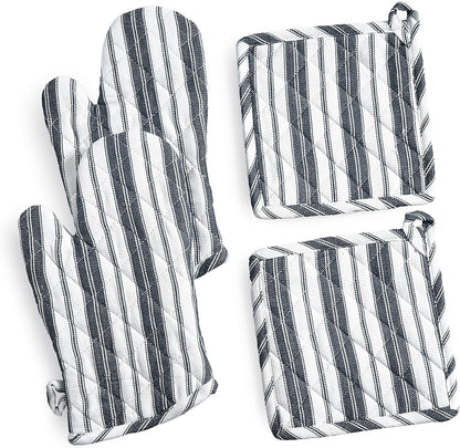 Oven Mitts & Potholder Set - Durable Heat Resistant Gloves - Thick Mittens for Kitchen - Suitable for Cooking, Baking, Grilling