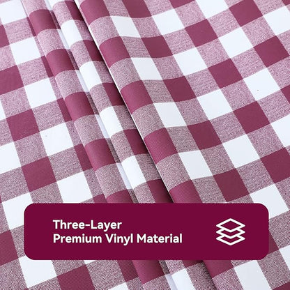 Romanstile Rectangle Vinyl Tablecloth, 100% Waterproof Buffalo Gingham Plastic Table Cloth, Heavy Duty Wipeable Checkered Table Covers for Outdoor, Camping, Picnic, Patio - 60 x 120, Burgundy
