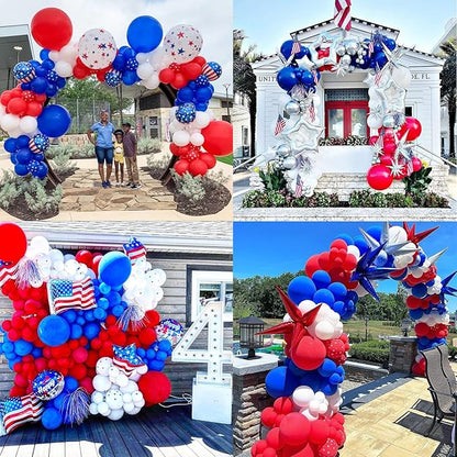 151pcs Red White and Blue Balloon Garland Arch Kit Patriotic Decorations with Exploding Star Balloons for Graduation Party Supplies Nautical Party Veterans Memorial Day 4th of July Baseball Party