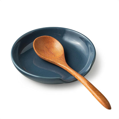 Ceramic Spoon Rest for Stove Top, 5" Stove Spoon Holder for Kitchen Counter, Farmhouse Utensil Rest Tray for Spatula, Ladles Tongs, Vintage Blue