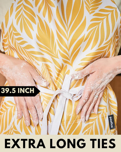 Premium Adjustable Cooking Aprons for Women with Pockets, Poly-Cotton Waterproof Kitchen Apron, Cute Floral Design, Long Ties