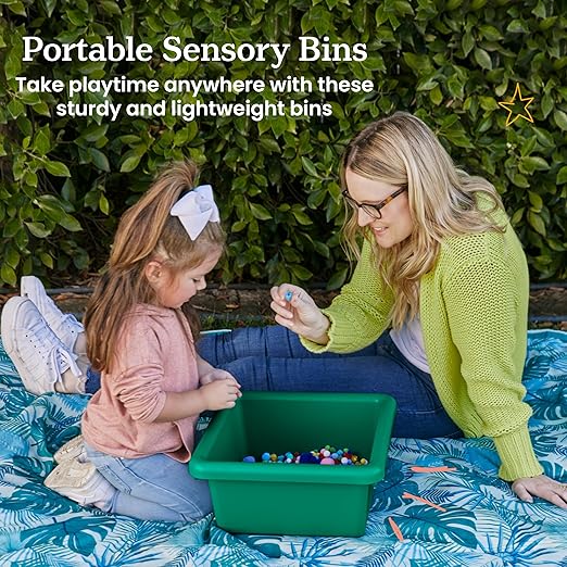 ECR4Kids Stackable Square Bins with Non-Snap Lids, Multipurpose Organization, Green, 2-Pack