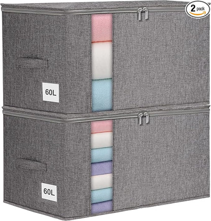 Punemi Comforter Storage Bag, 2 Pack Large Blanket Storage Bags with Sturdy Structure, Zipper & 2 Handles for King/Queen Comforters, Quilts, Duvets, Pillows, Bedding，Closet Organizer, 21.7x14.2x11.8in