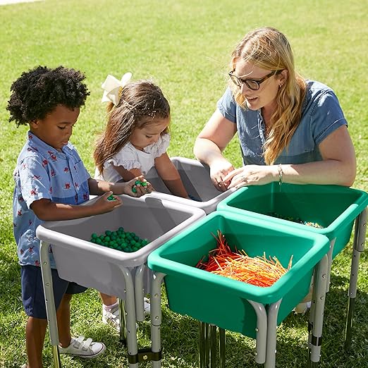 ECR4Kids Stackable Square Bins with Non-Snap Lids, Multipurpose Organization, Grey, 2-Pack