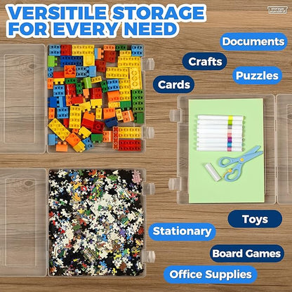 4-Pack Art & Craft Organizer Storage Case - Semi Transparent Stackable Plastic Craft Storage Container, Project Organizer Box Paper Custom Size Fit 8.5 x 11 Paper & More 12.4 x 10.8 x 1.7 In