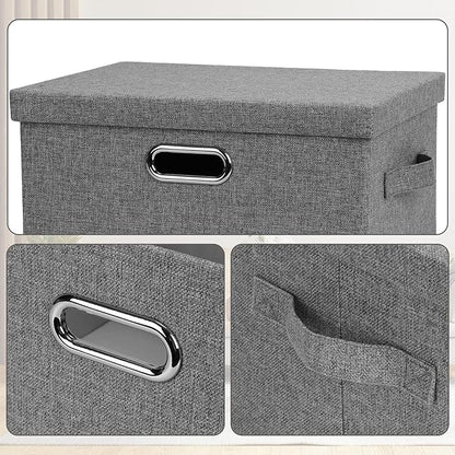 Graciadeco Medium 15" 21 Quart Collapsible Stackable Storage Bins with Lids, 5 Packs Grey Foldable Fabric Closet Boxes Heavy-duty Linen Cube Baskets Container for Bedroom Office (15 x 11 x 8)
